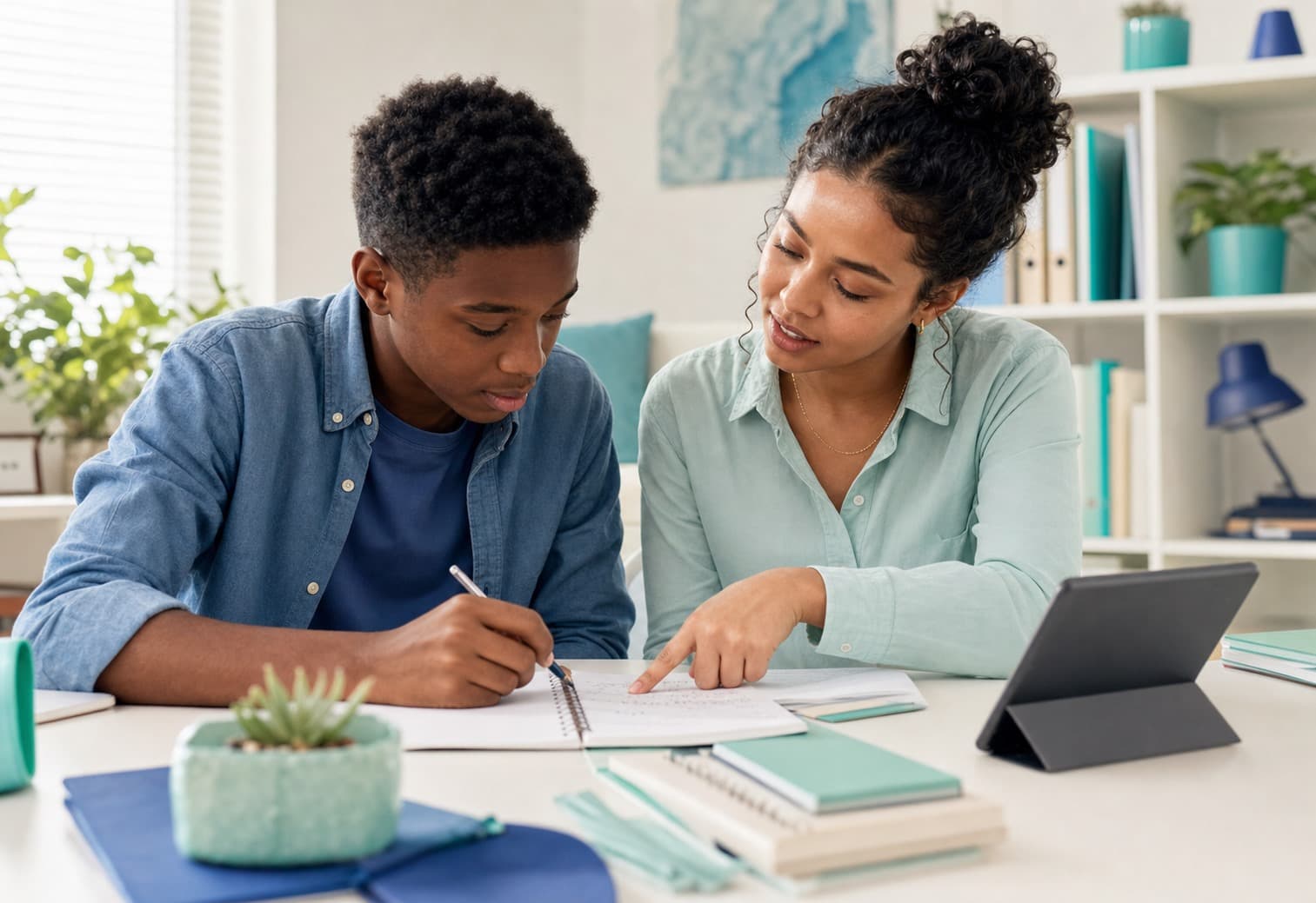 Tutor helping a learner build academic confidence